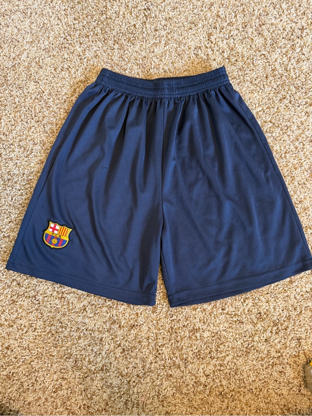 Boys Medium FC Barcelona Soccer Shorts Navy Blue Futbol Soccer Training Barca
